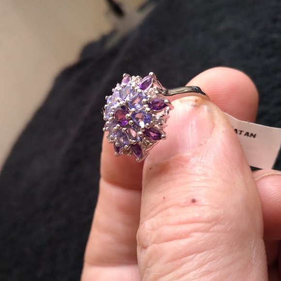 Purple Amethyst and Tanzanite fashion Gemstone Ring Solid Sterling Silver